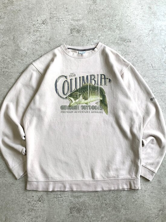 Columbia Other - Columbia Men's L Bass Fishing Graphic Crewneck Sweatshirt Beige Cotton Blend